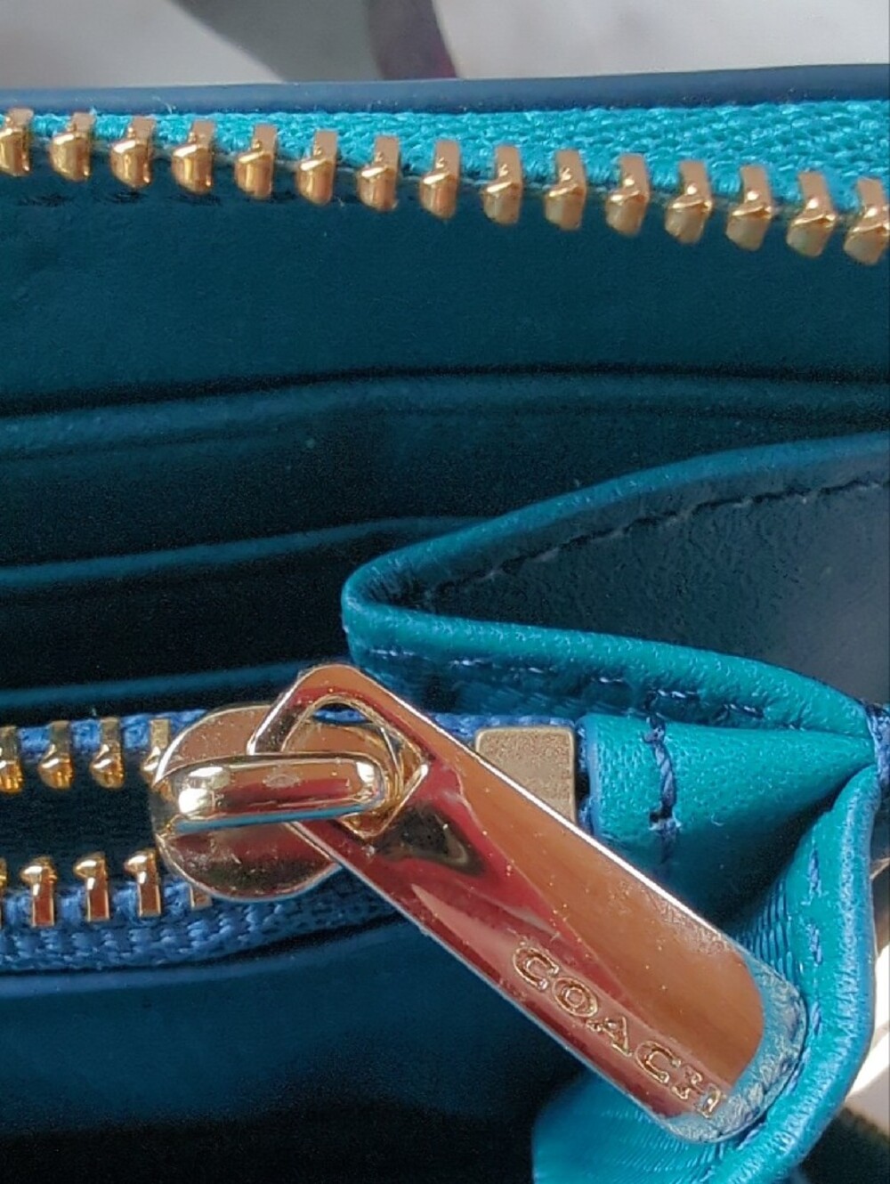 Coach Teal Zip-Around Wristlet Wallet - Picture 11 of 17